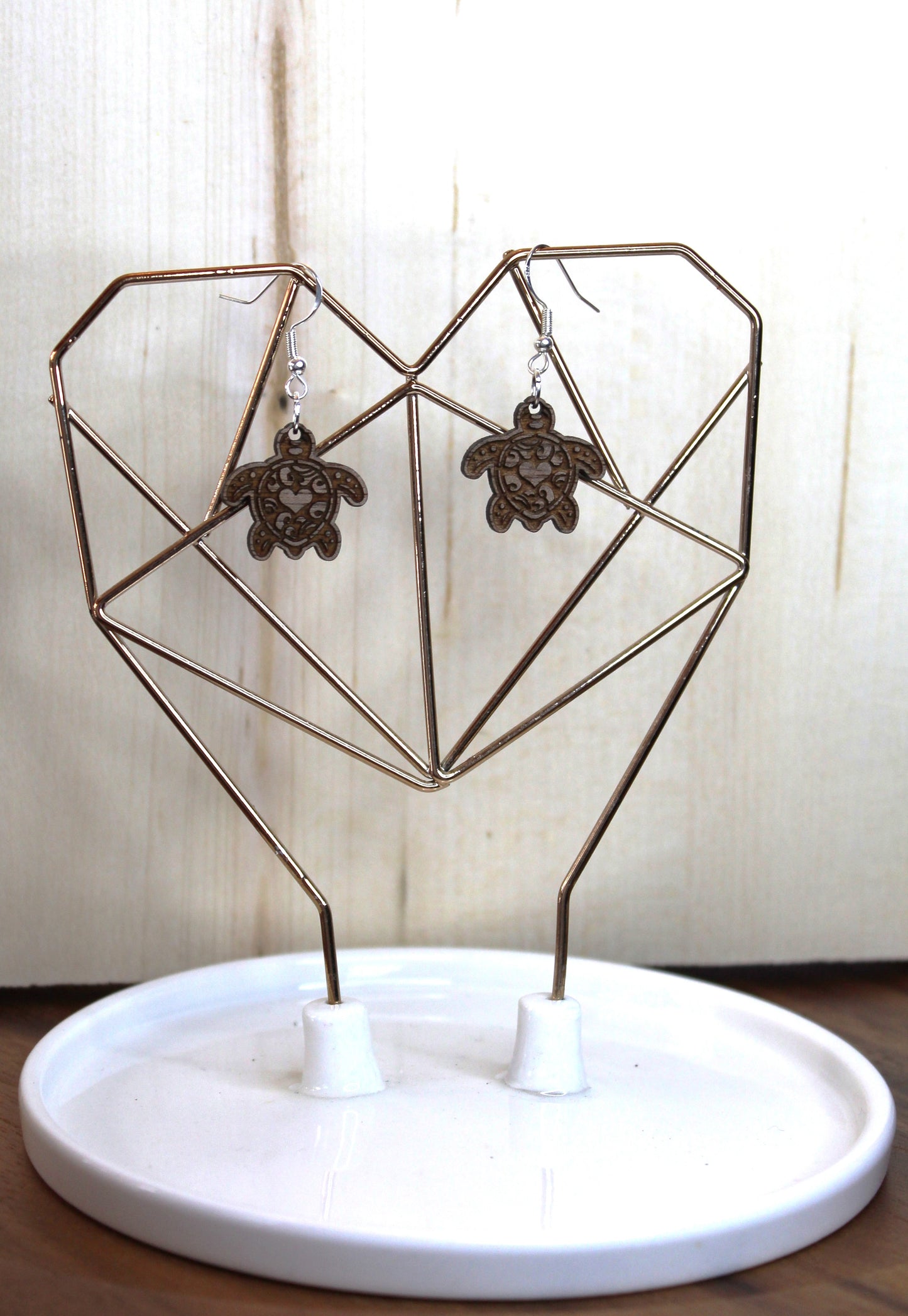Turtle with Hearts Dangle Earrings