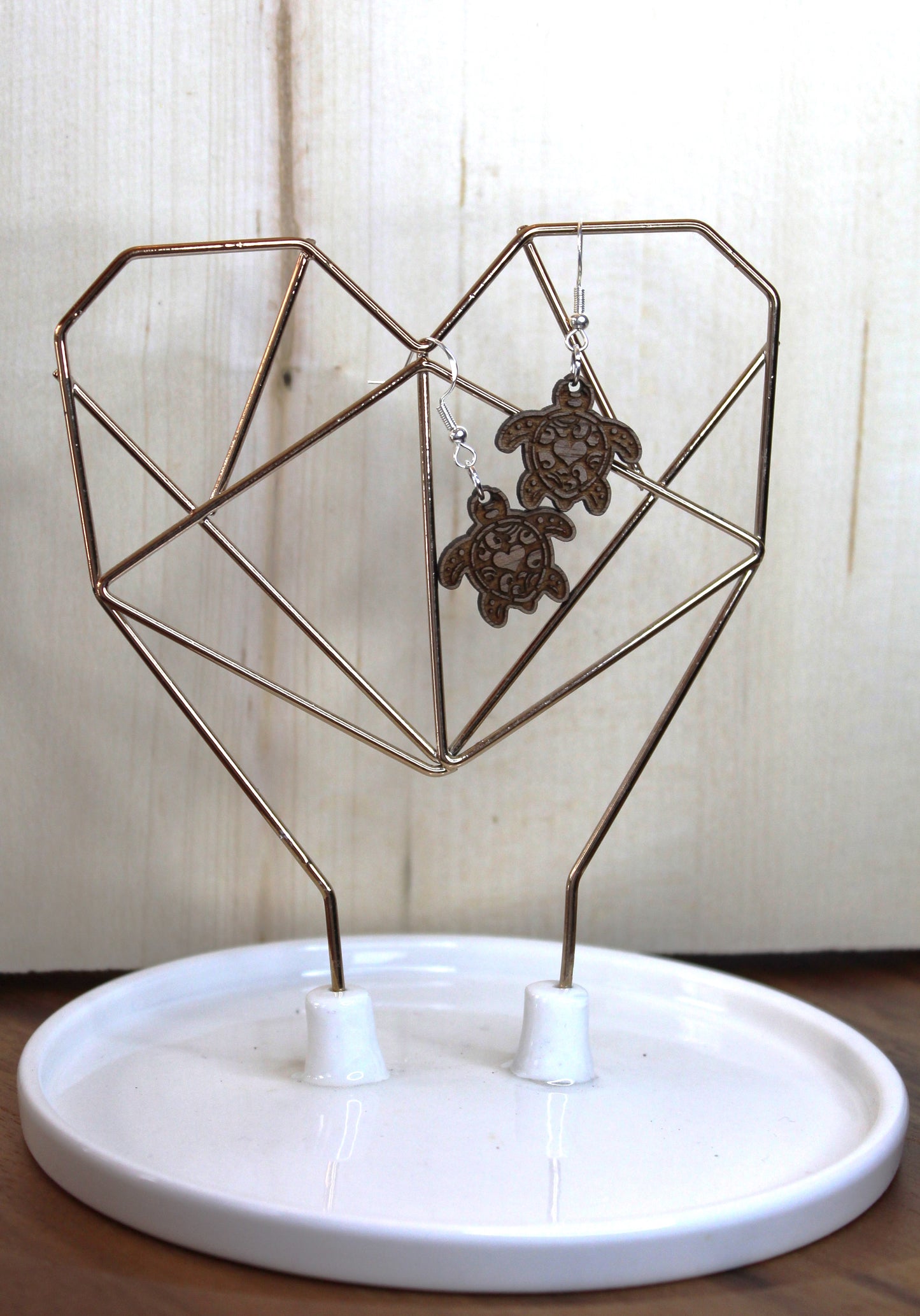 Turtle with Hearts Dangle Earrings