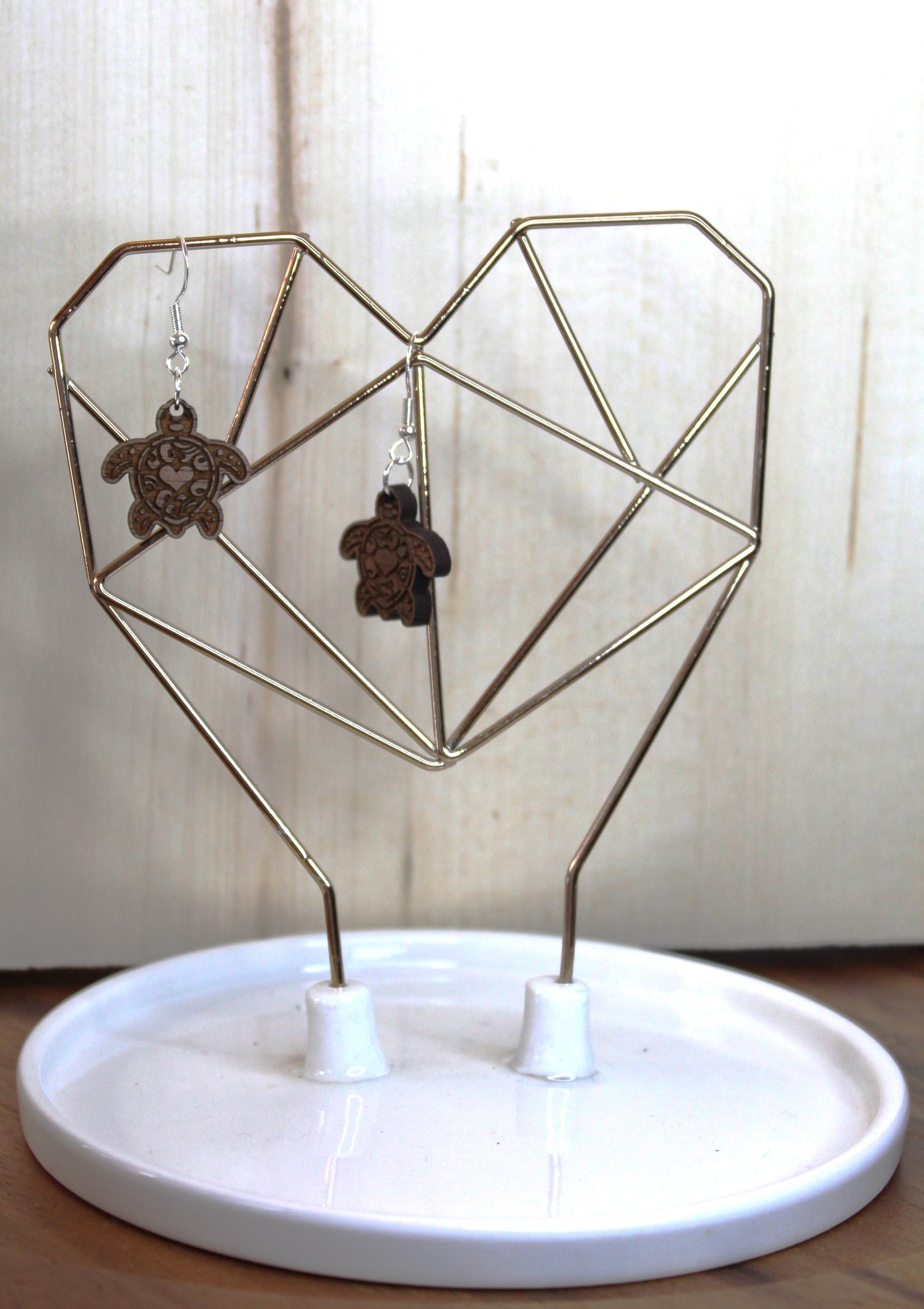 Turtle with Hearts Dangle Earrings