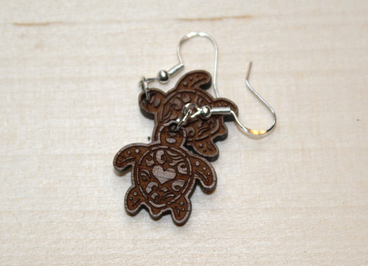 Turtle with Hearts Dangle Earrings
