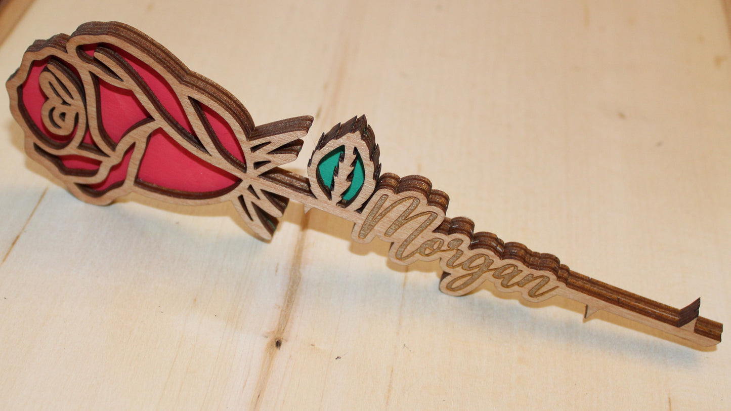 Custom Name Wooden Rose