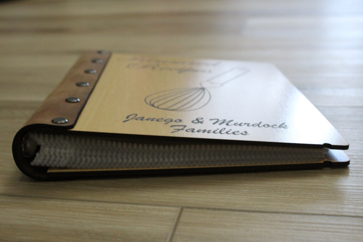Mom's Recipes Wooden Cookbook with Leather Binding- Personalization options available - Half Legal A5 size book for 4x6 recipe cards