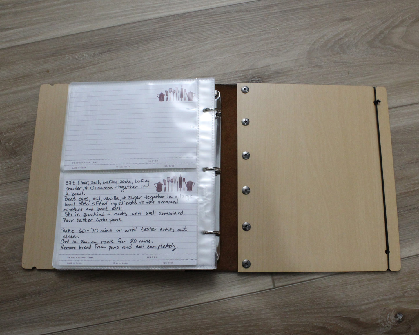 Treasured Recipes Wooden Cookbook with Leather Binding- Personalization options available - Half Legal A5 size book for 4x6 recipe cards