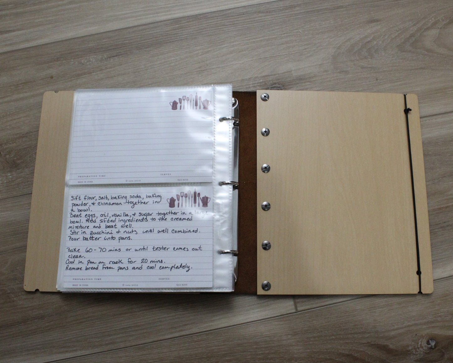 Mom's Recipes Wooden Cookbook with Leather Binding- Personalization options available - Half Legal A5 size book for 4x6 recipe cards