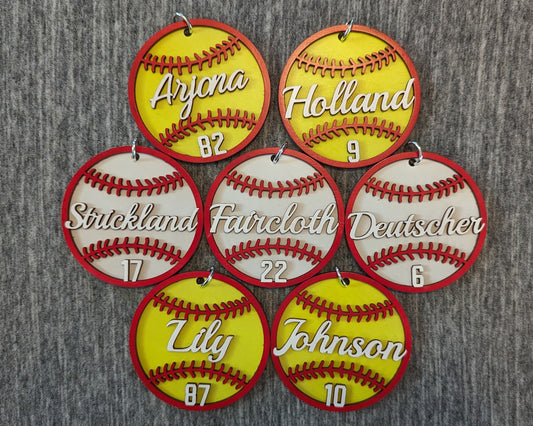 Baseball & Softball | Bag Tag | Ornament | Personalized | Name and Number