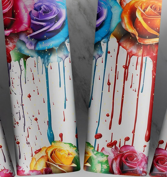 Paint Splatter Roses Tumbler