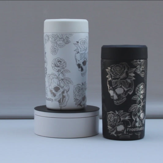 Skulls and Roses Frost Buddy Can Cooler Full Wrap Engrave