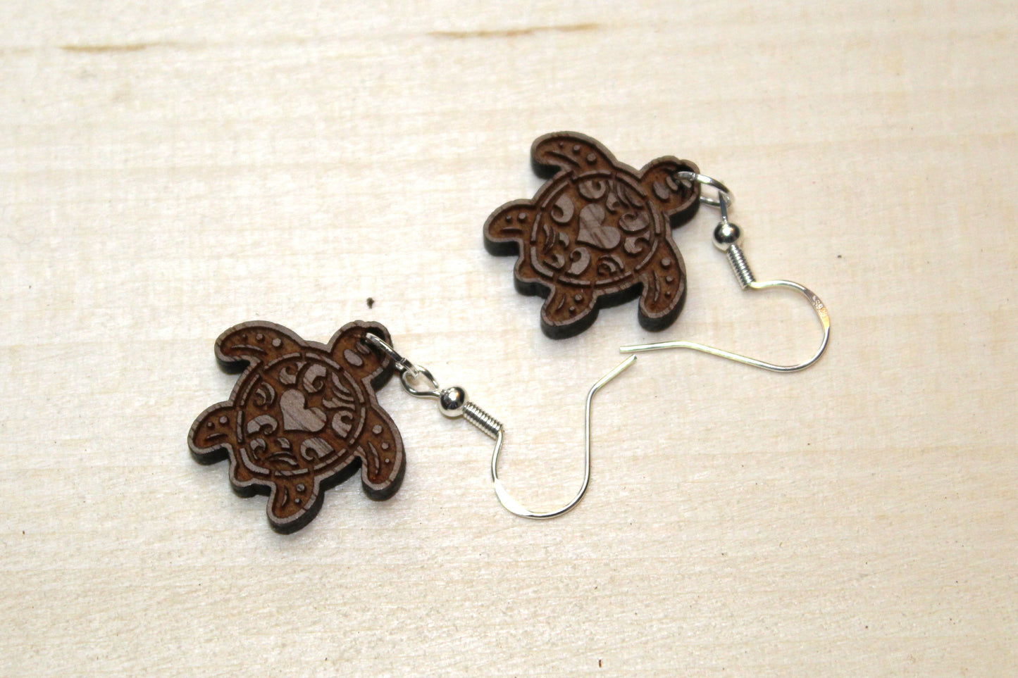 Turtle with Hearts Dangle Earrings