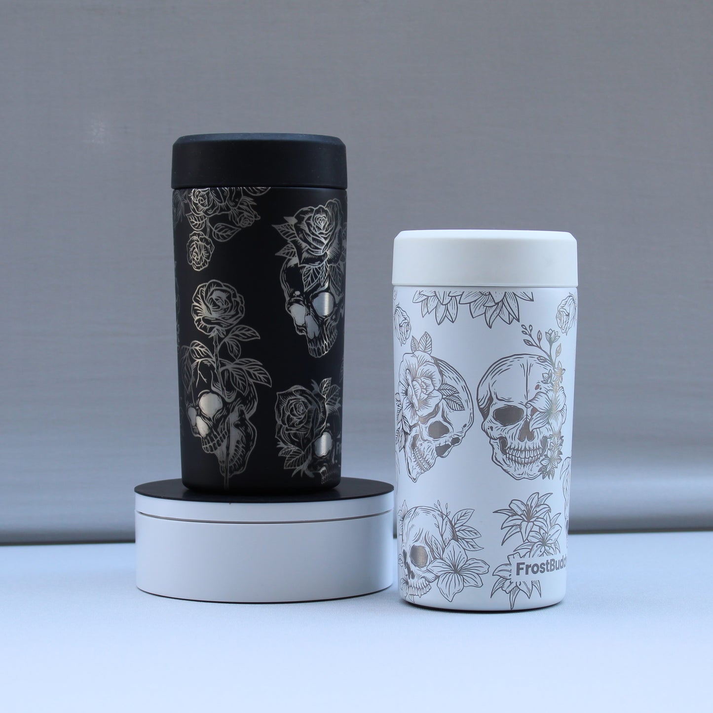 Skulls and Roses Frost Buddy Can Cooler Full Wrap Engrave