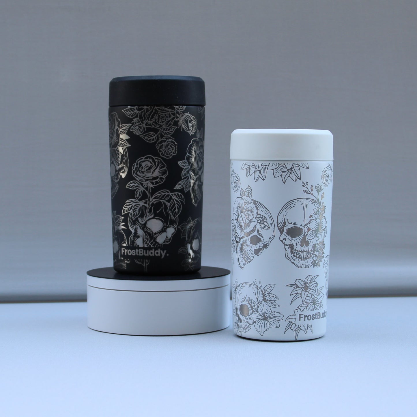 Skulls and Roses Frost Buddy Can Cooler Full Wrap Engrave