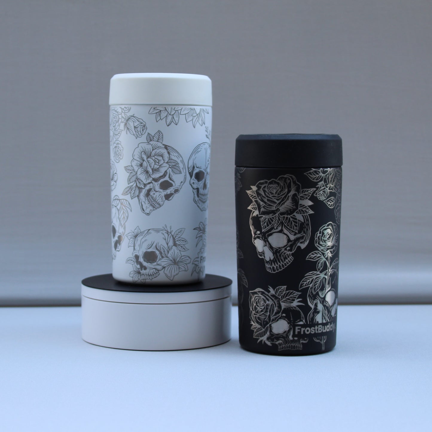 Skulls and Roses Frost Buddy Can Cooler Full Wrap Engrave