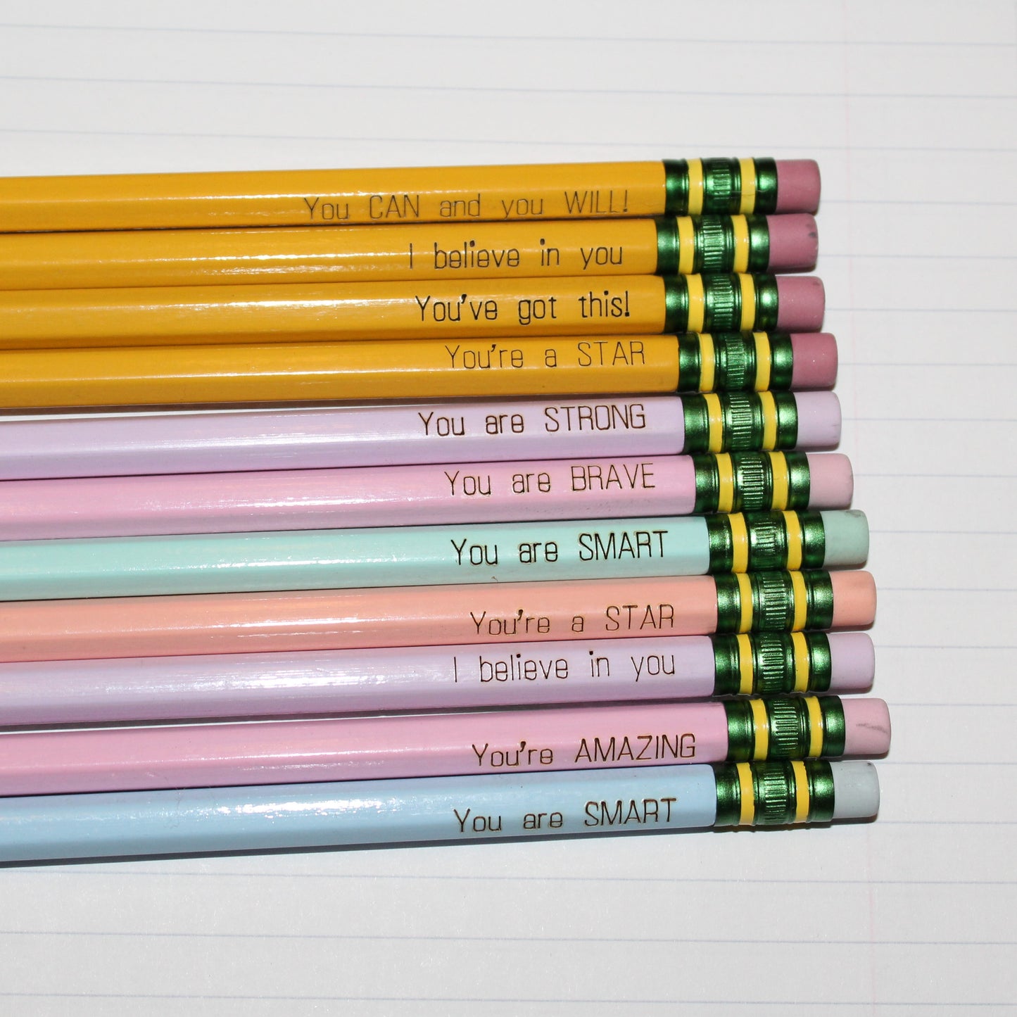 Affirmation Engraved Pencils | Sharpened, Unsharpened, Pastel Options