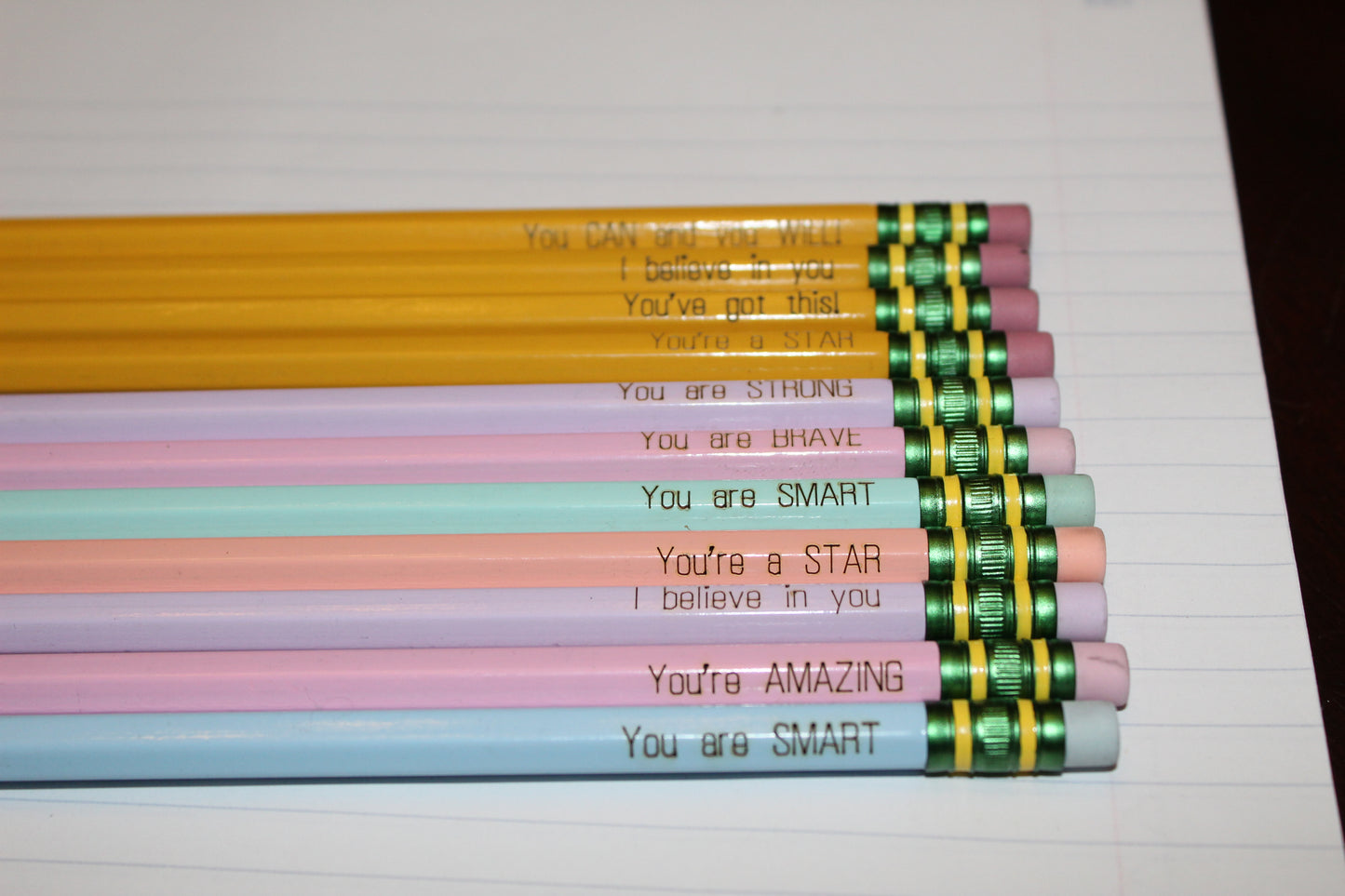 Affirmation Engraved Pencils | Sharpened, Unsharpened, Pastel Options