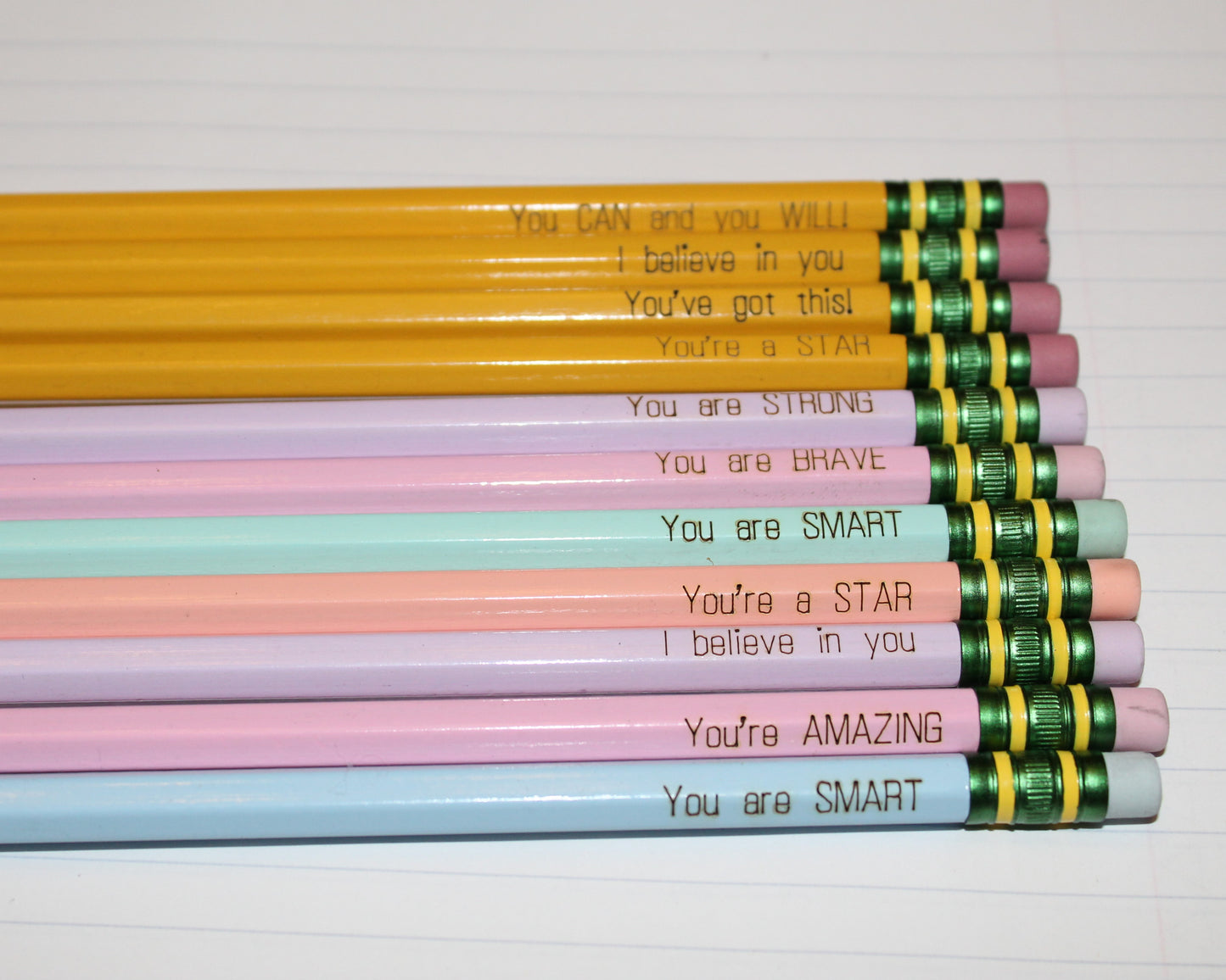 Affirmation Engraved Pencils | Sharpened, Unsharpened, Pastel Options