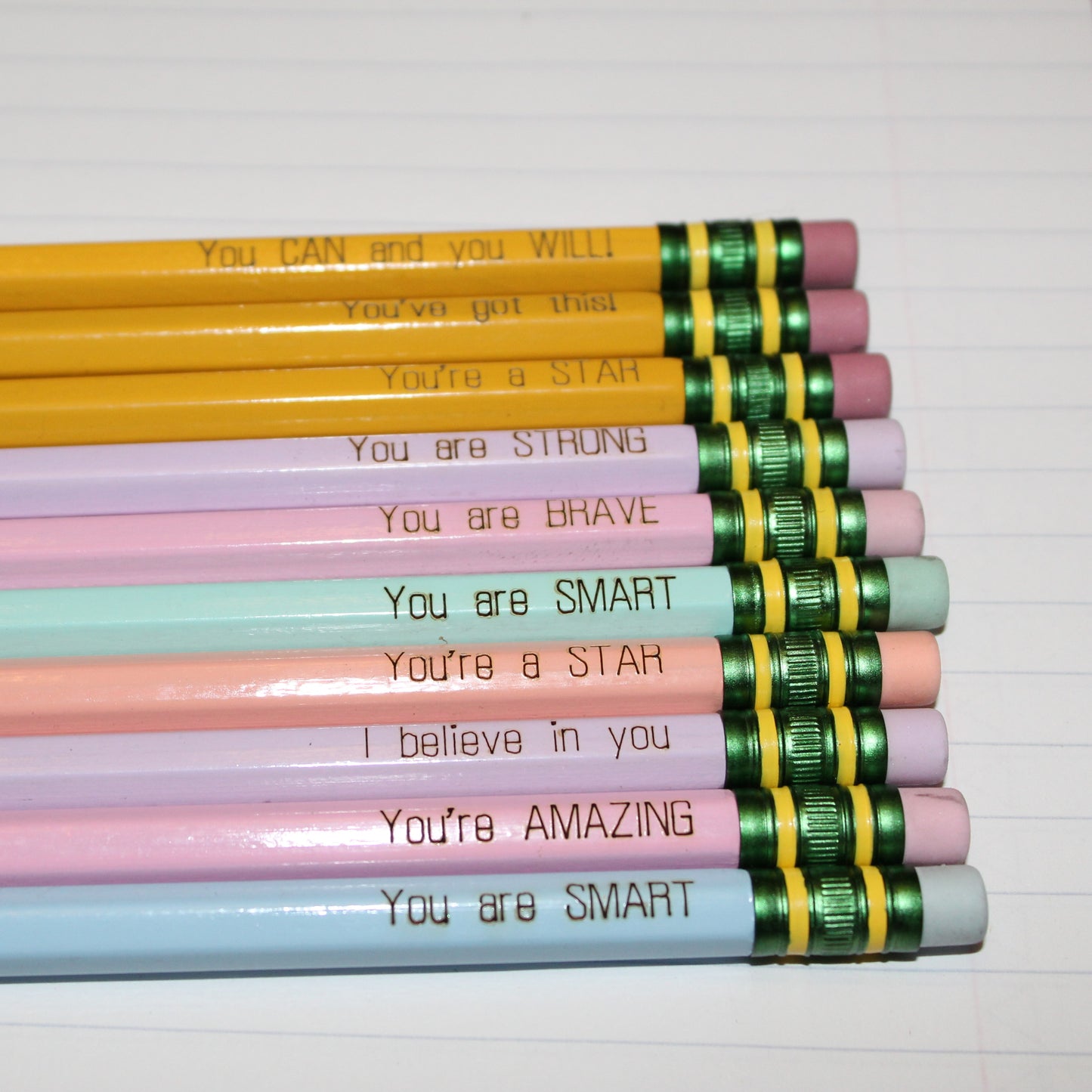 Affirmation Engraved Pencils | Sharpened, Unsharpened, Pastel Options