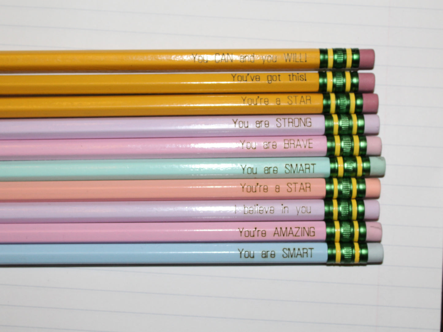 Affirmation Engraved Pencils | Sharpened, Unsharpened, Pastel Options