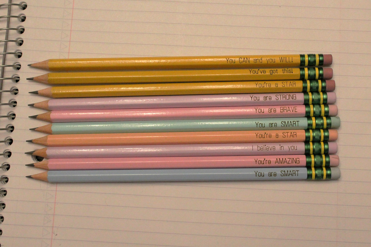 Affirmation Engraved Pencils | Sharpened, Unsharpened, Pastel Options