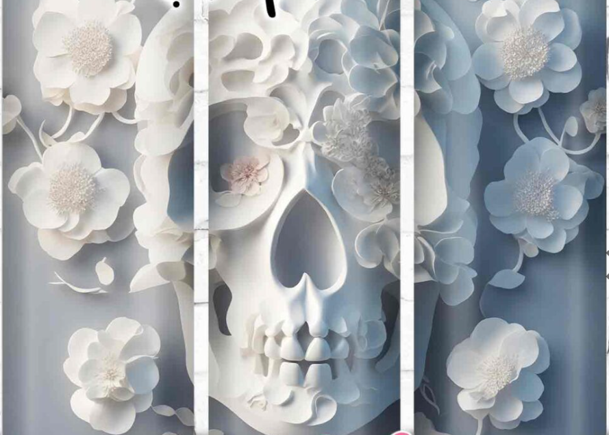 3D White Skull Tumbler