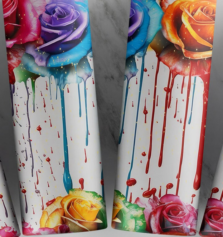 Paint Splatter Roses Tumbler